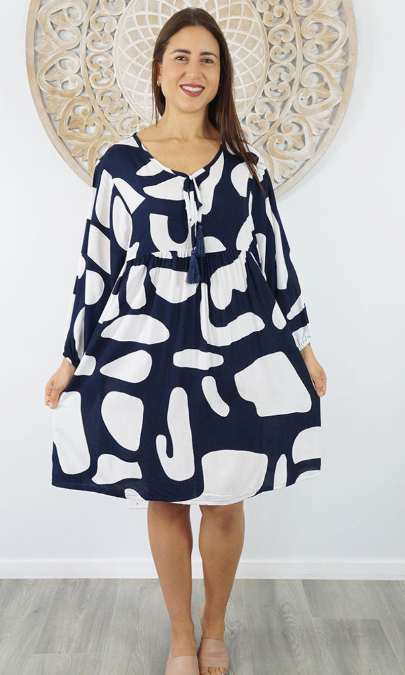 Rayon Dress Avocado Abtract Geo, More Colours