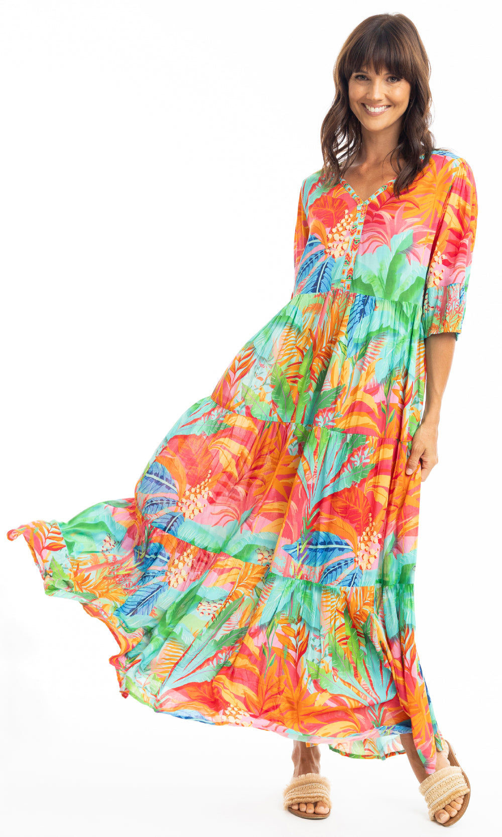 Rayon Dress Maxi with V Neck Alisa