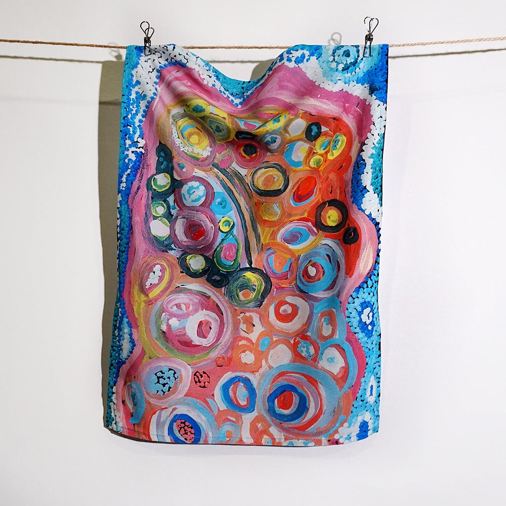 Aboriginal Art Cotton Tea Towel by Andrea Mimpitja Adamson (3)