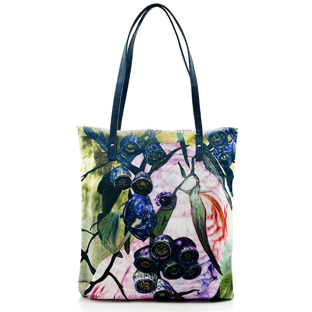 Aboriginal Art Shoulder Tote Bag Leather Trimmed by Leah Anketell (2)