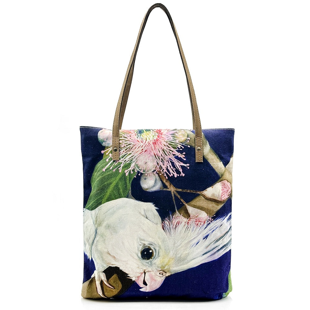 Aboriginal Art Shoulder Tote Bag Leather Trimmed by Leah Anketell