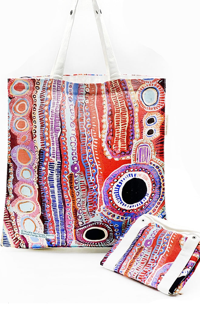 Aboriginal Art Cotton Foldable Shopping Bag by Murdie Nampijinpa MORRIS (2)