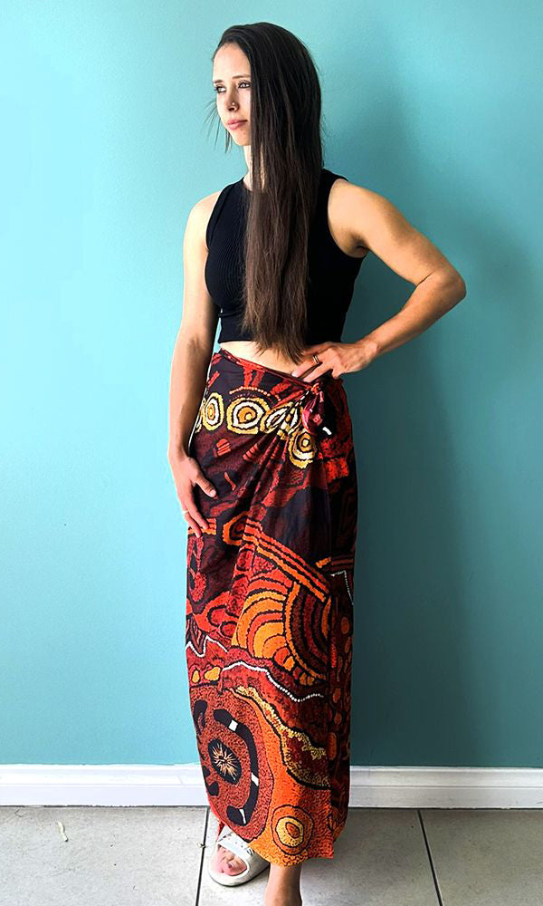 Aboriginal Art Organic Cotton Sarong by Damien and Yilpi Marks