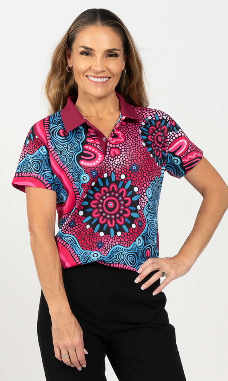 Aboriginal Art Ladies Fitted Polo Badhiin