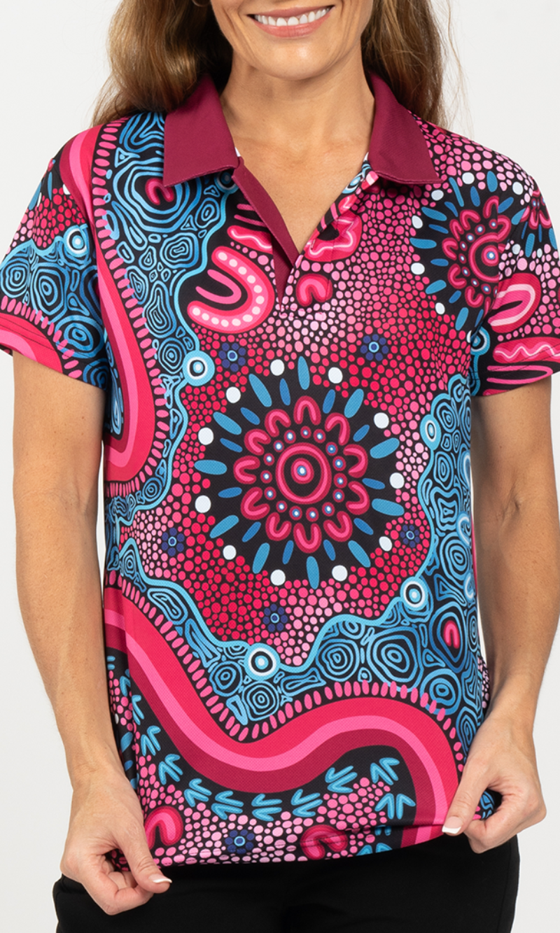 Aboriginal Art Ladies Fitted Polo Badhiin