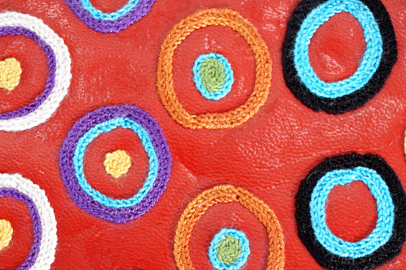 Aboriginal Art Embroidered Leather Purse by Daisybell Kulyuru