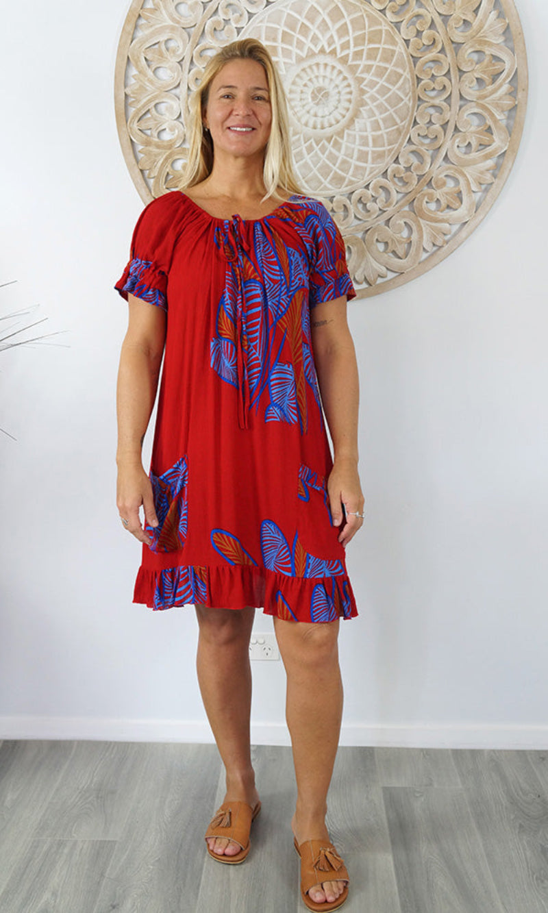 Rayon Cuba Dress Fishbone Red