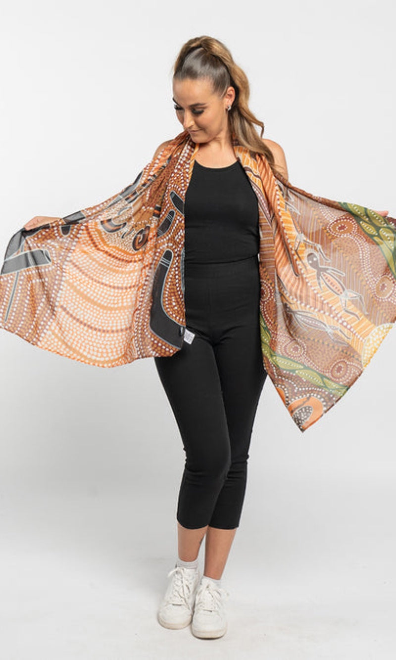 Aboriginal Art Scarf Campfire