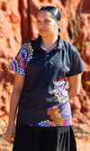 Aboriginal Art Ladies Fitted Bamboo Polo Celebration