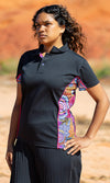 Aboriginal Art Ladies Fitted Bamboo (Simpson) Polo Celebration