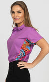 Aboriginal Art Ladies Fitted Bamboo (Simpson Polo Celebration Purple