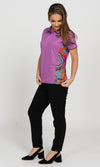 Aboriginal Art Ladies Fitted Bamboo (Simpson Polo Celebration Purple