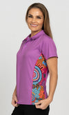 Aboriginal Art Ladies Fitted Bamboo (Simpson Polo Celebration Purple