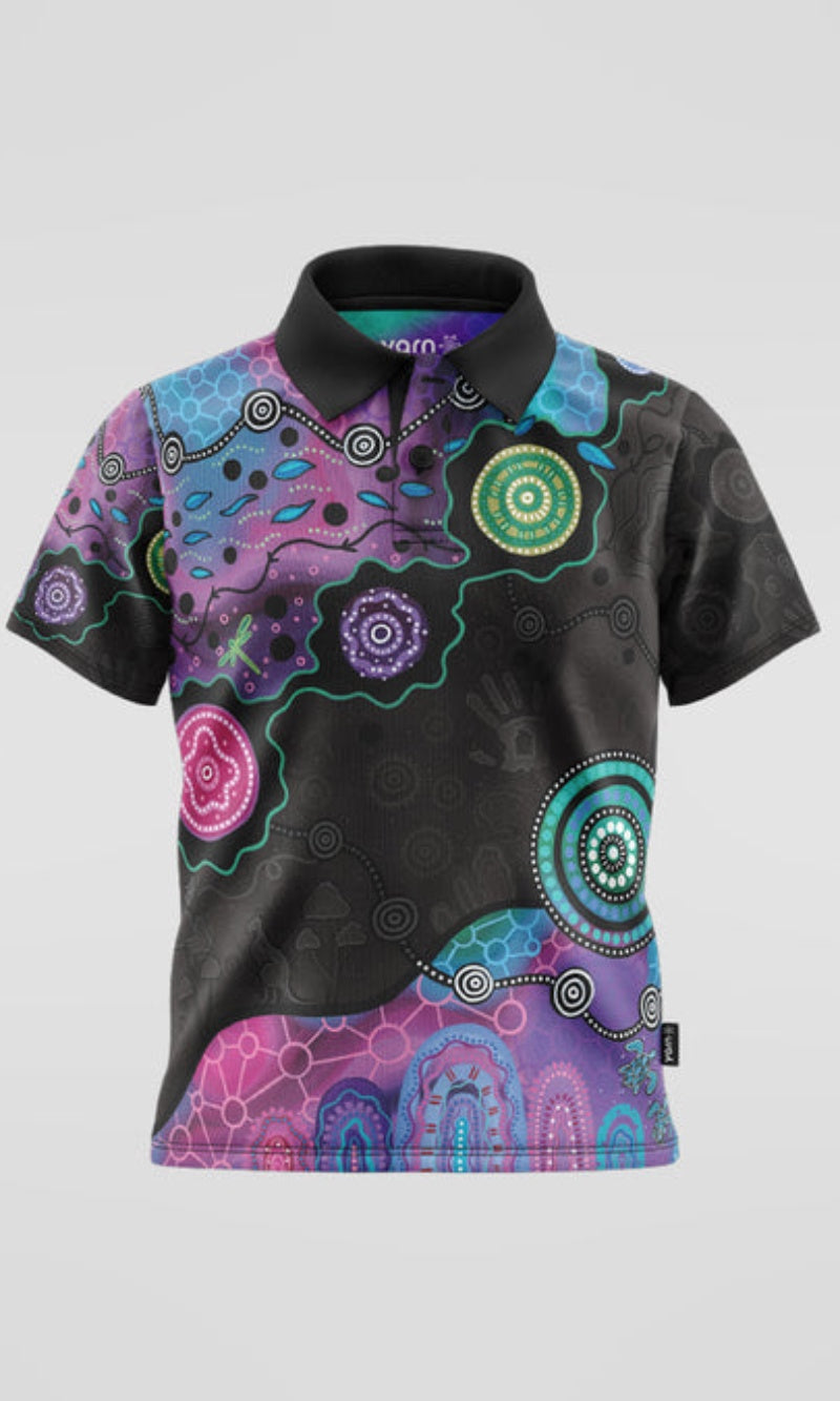 Aboriginal Art Kids Unisex Polo Colours of The Land Essence