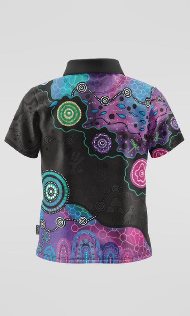 Aboriginal Art Kids Unisex Polo Colours of The Land Essence