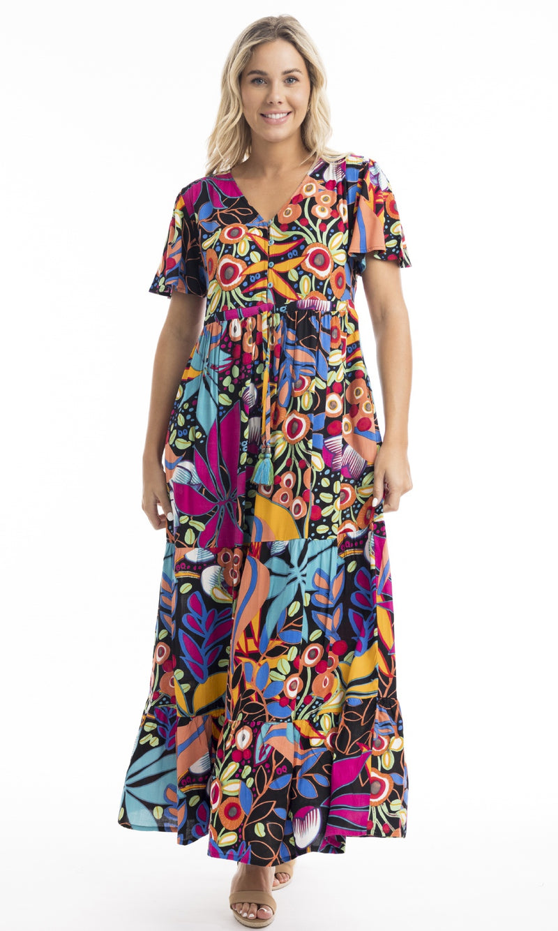 Rayon Dress Layered Midi Dress with Tie Waist Copacabana