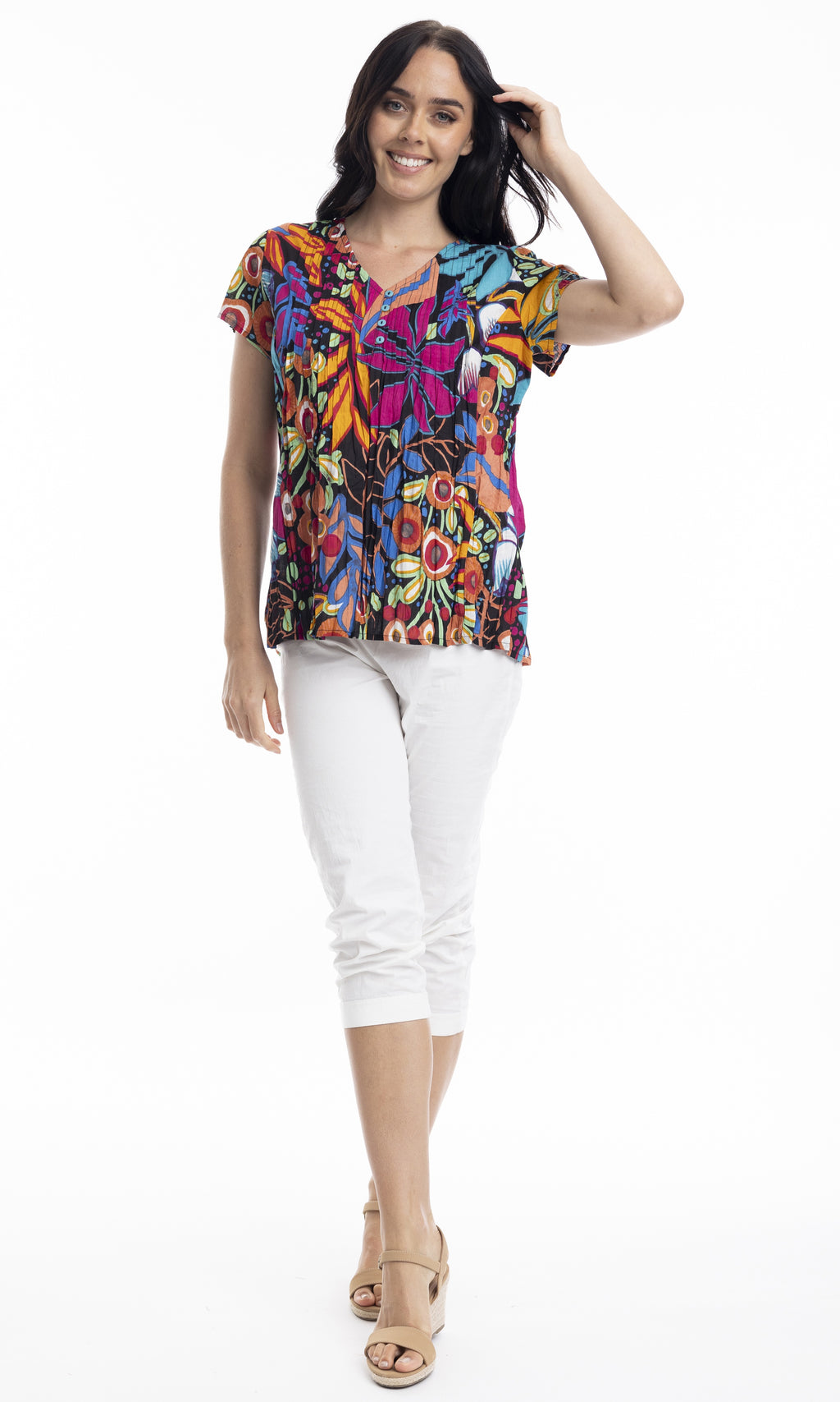 Cotton Top Pleated Short Sleeve Copacabana