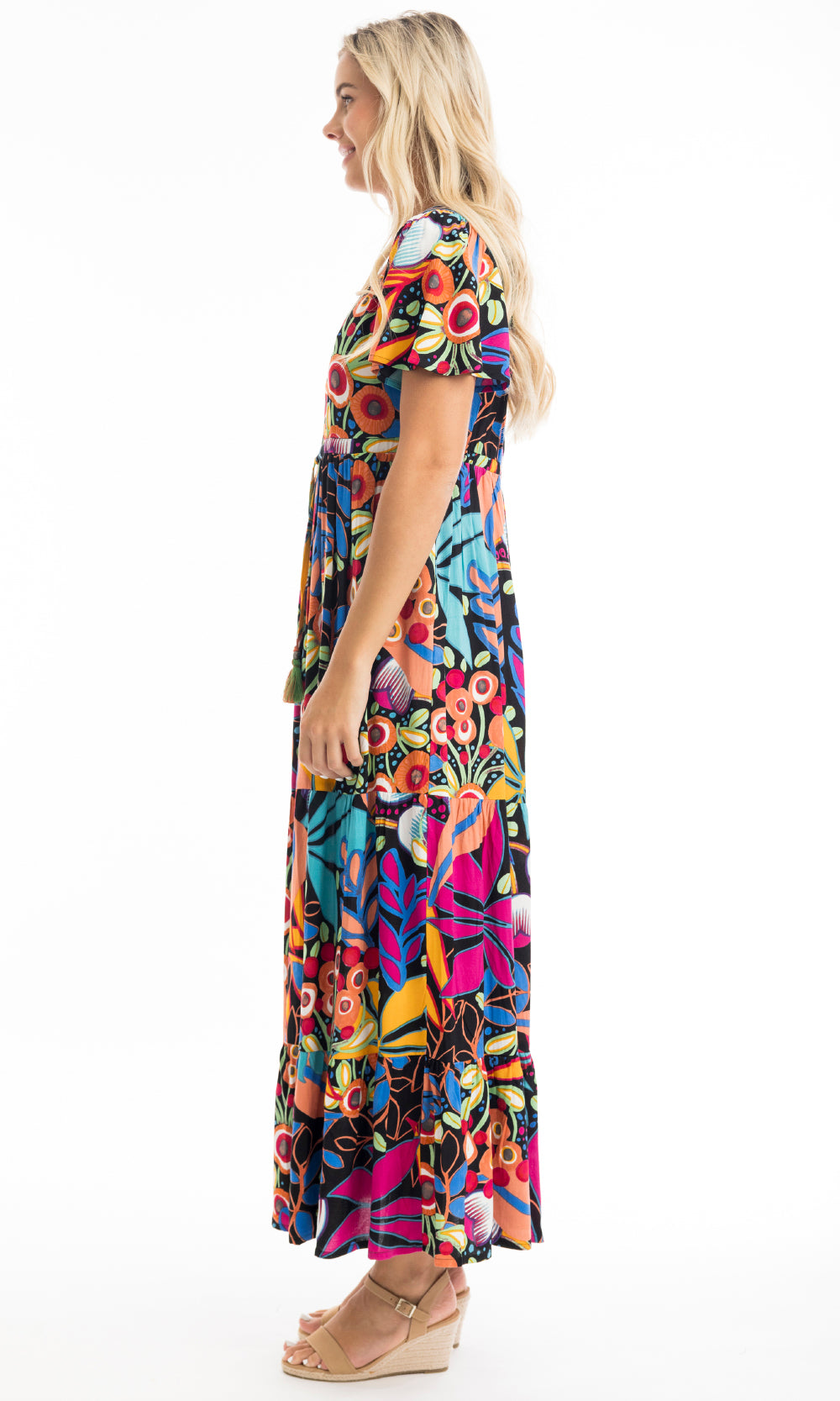 Rayon Dress Layered Midi Dress with Tie Waist Copacabana