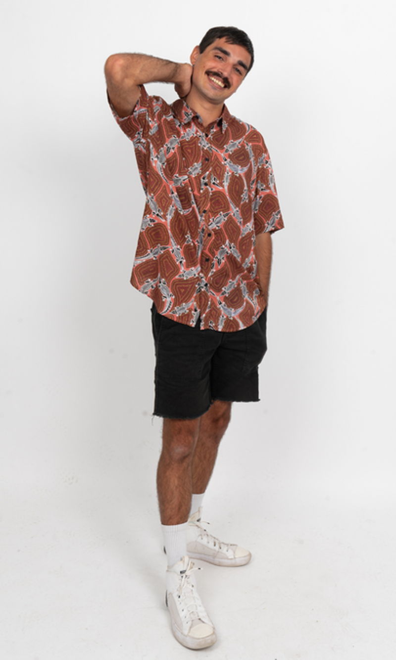 Aboriginal Art Men's Button Up Croc Story