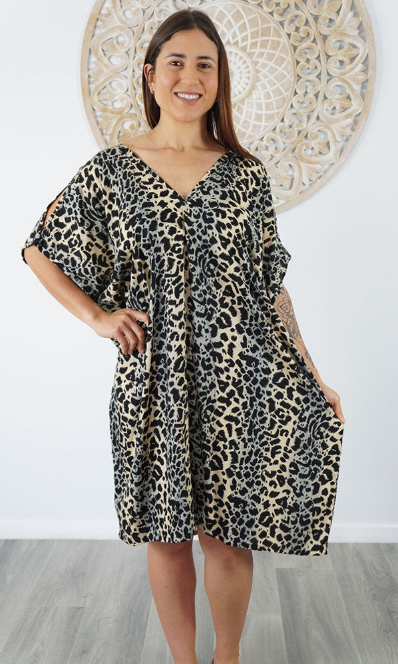 Rayon Dress Drifter Animal Grey