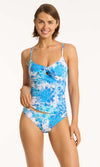 Daisyfield Tie Front B/C Tankini Blue