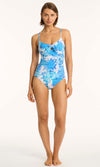 Daisyfield Tie Front B/C Tankini Blue