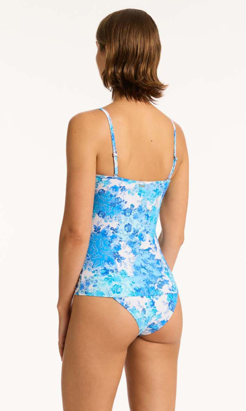 Daisyfield Tie Front B/C Tankini Blue