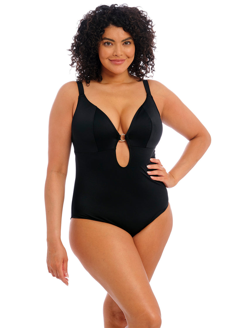 Plain Sailing Black Non Wired Plunge Swimsuit, Special Order F/FF to H/HH