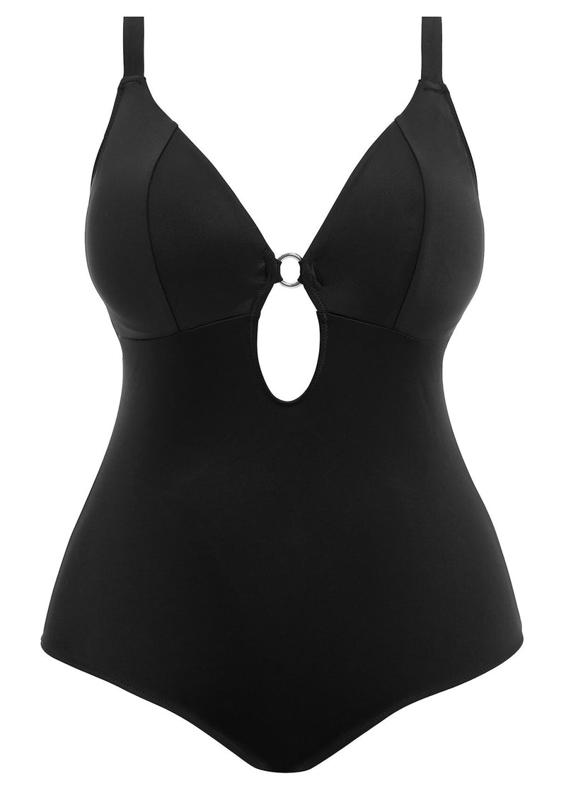 Plain Sailing Black Non Wired Plunge Swimsuit, Special Order F/FF to H/HH