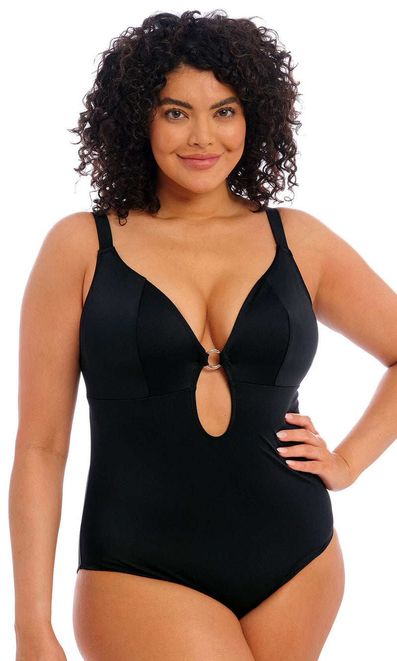 Plain Sailing Black Non Wired Plunge Swimsuit, Special Order F/FF to H/HH