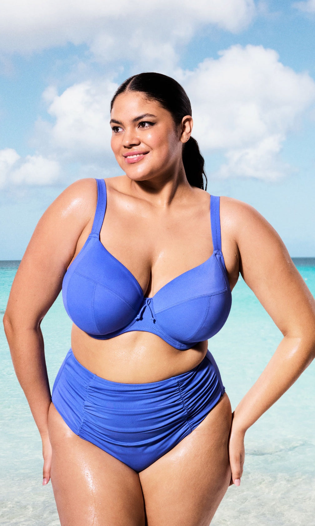 Plain Sailing Azure UW Plunge Bikini Top, Special Order E Cup to JJ Cup