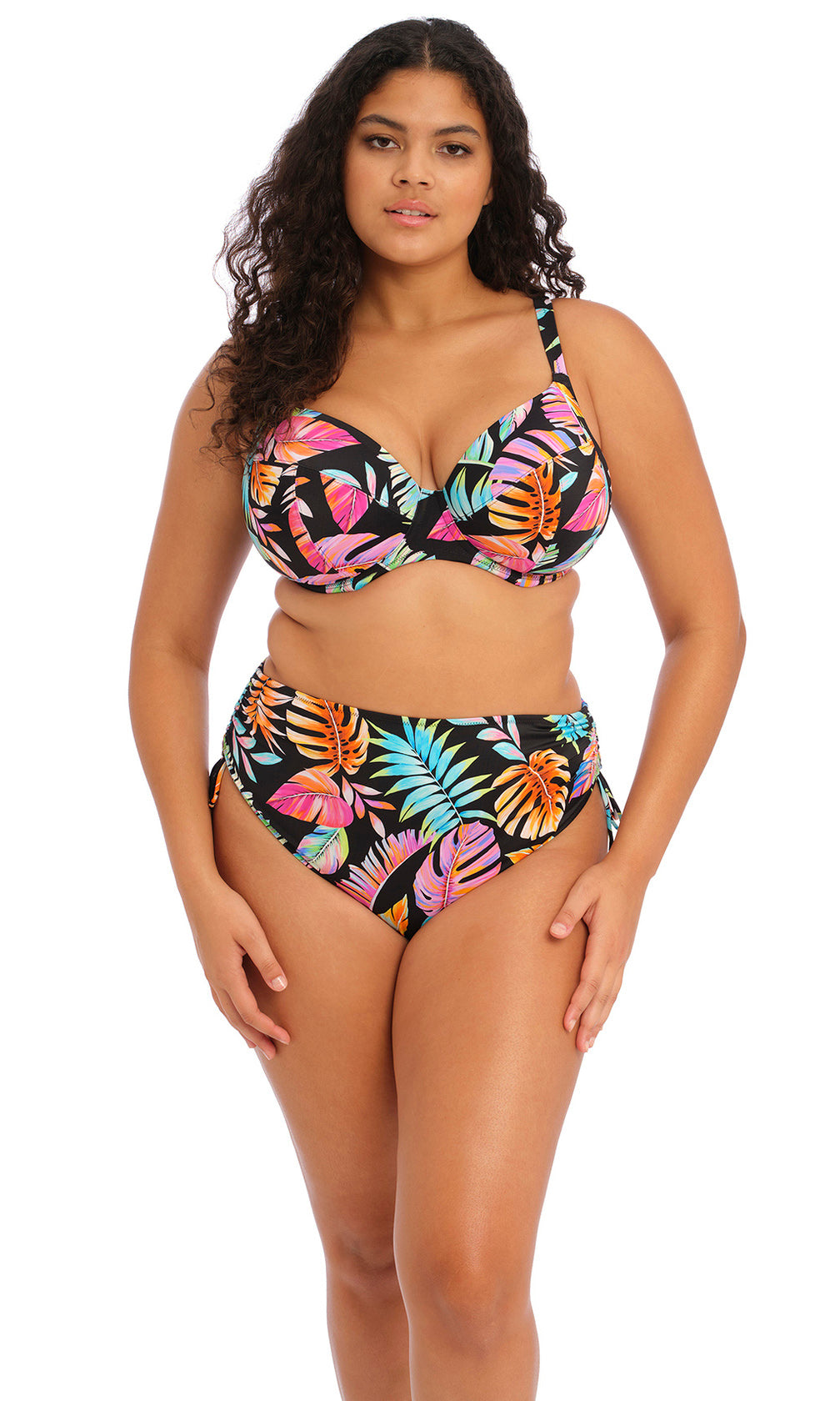 Tropical Falls Black UW Plunge Bikini Top, Special Order E Cup to JJ Cup