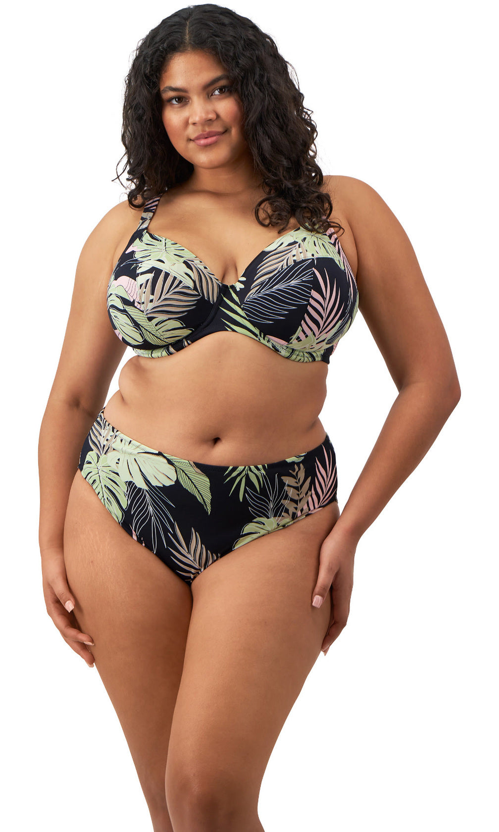 Tropical Retreat Black UW Plunge Bikini Top, Special Order D Cup to JJ Cup