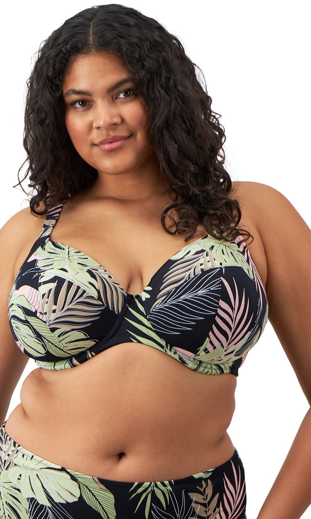 Tropical Retreat Black UW Plunge Bikini Top, Special Order D Cup to JJ Cup