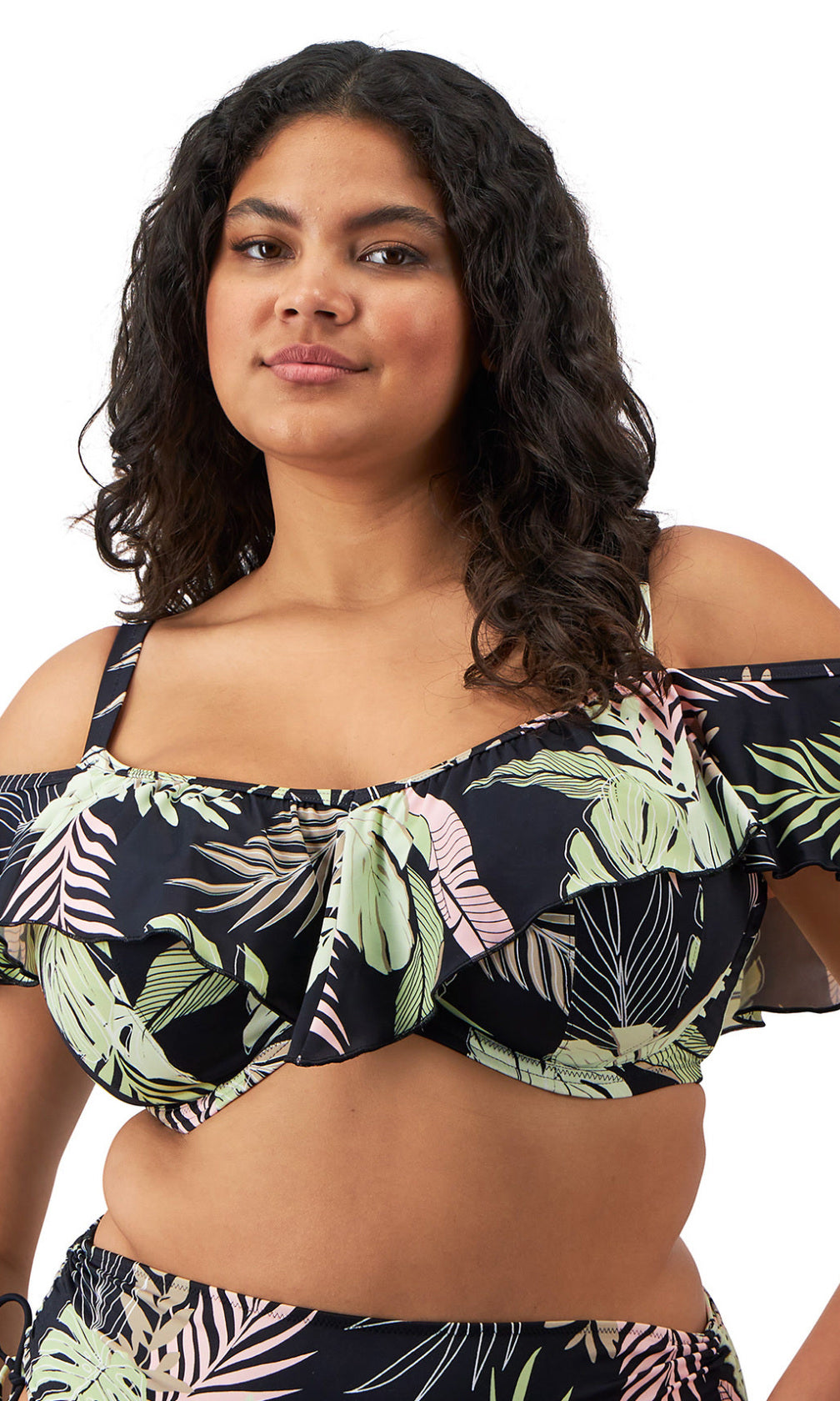 Tropical Retreat Black UW Bikini Top, Special Order DD Cup to HH Cup