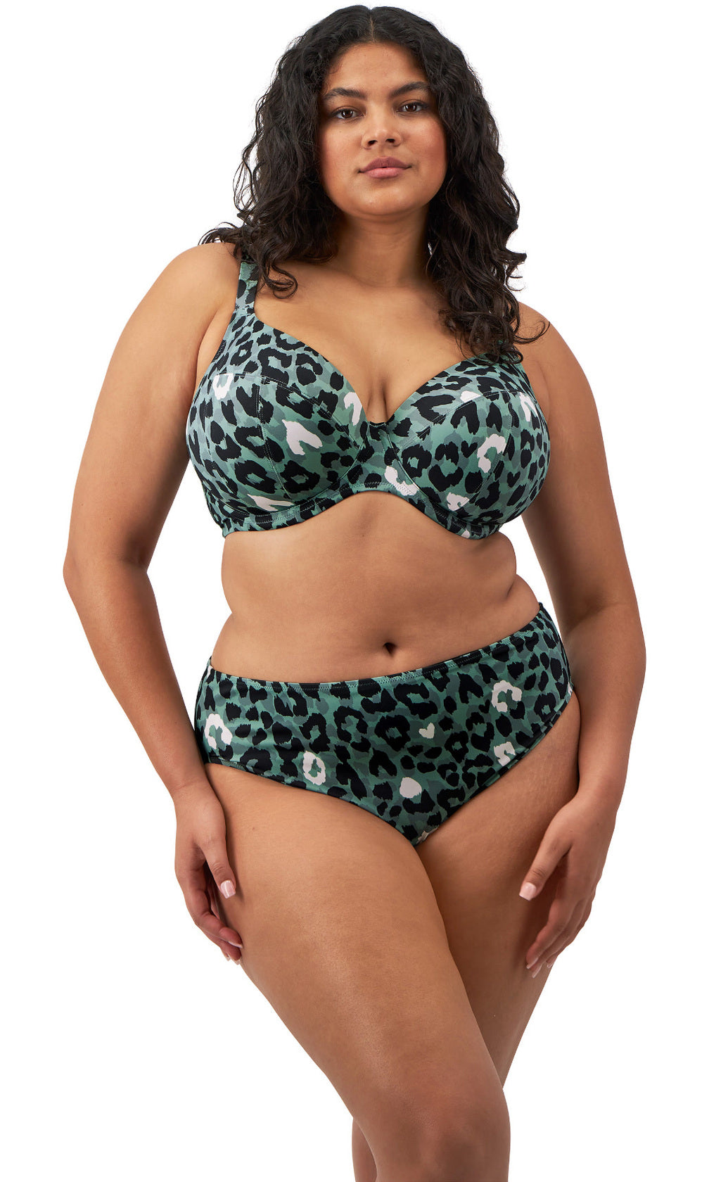 Jungle Bay Olive UW Plunge Bikini Top, Special Order E Cup to JJ Cup