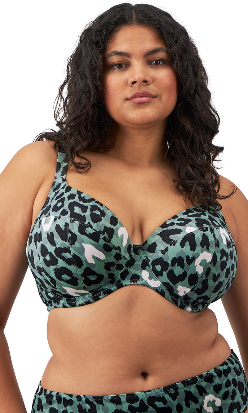 Jungle Bay Olive UW Plunge Bikini Top, Special Order E Cup to JJ Cup