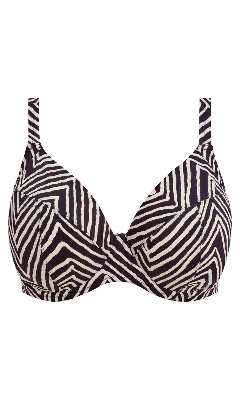 Fiji Falls Black UW Plunge Bikini Top, Special Order E Cup to JJ Cup