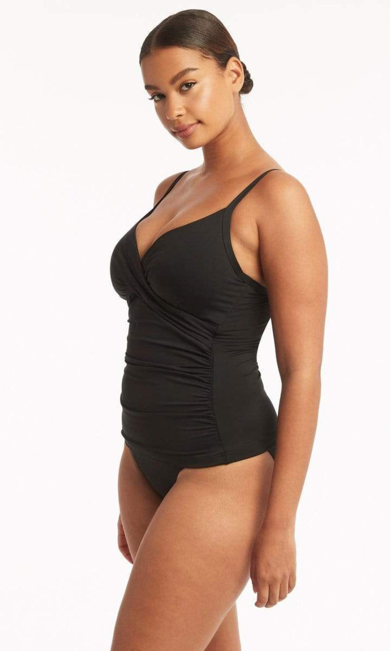 Essentials Twist Front DD/E Tankini Black