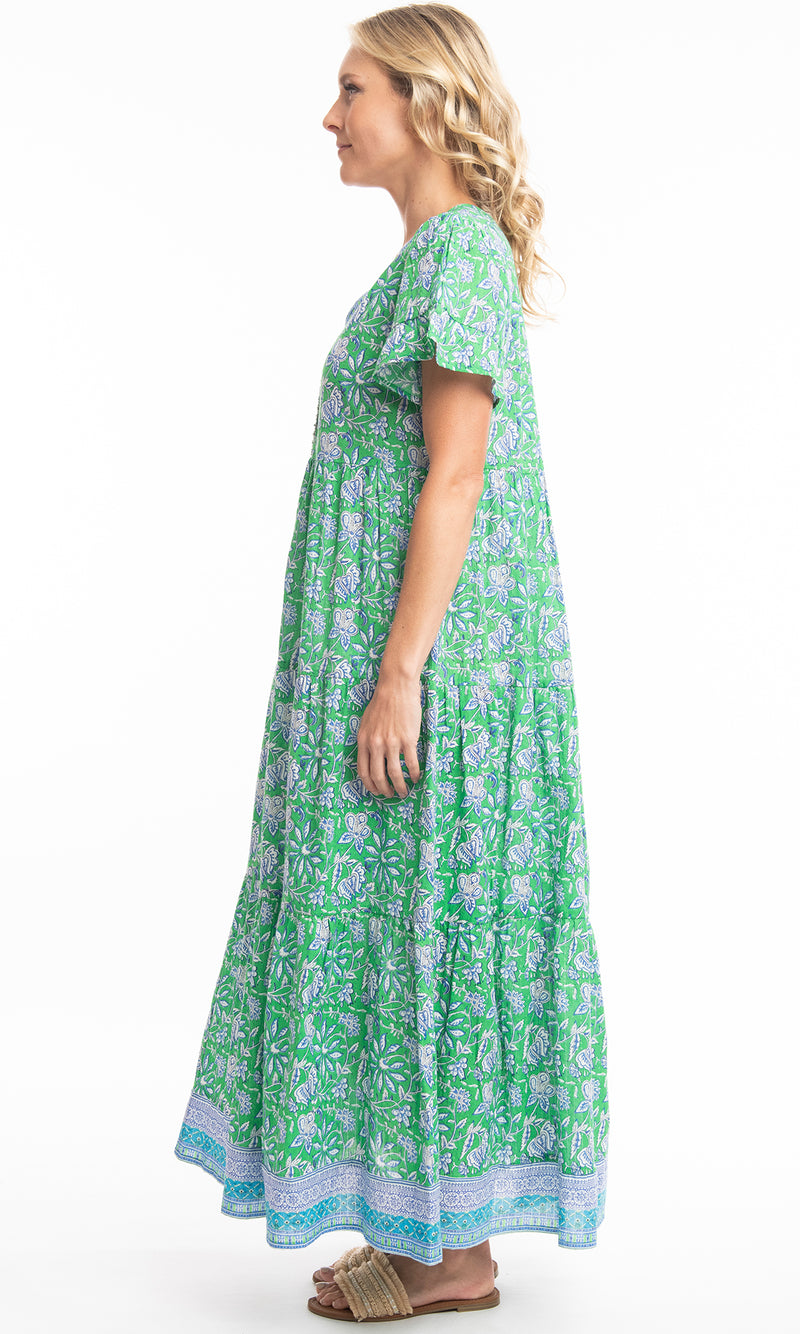 Cotton Dress Maxi Eloise Blue/Green