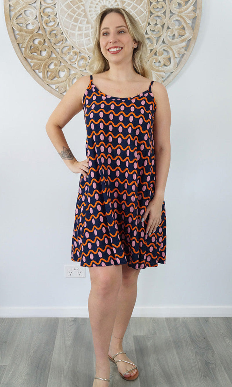 Rayon Dress Folly Waves Navy