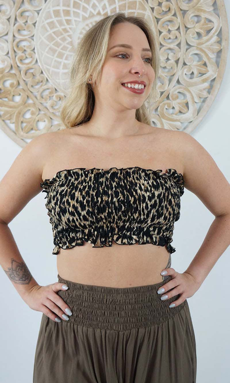 Rayon Top Frilled Boob Tube Leopard.
