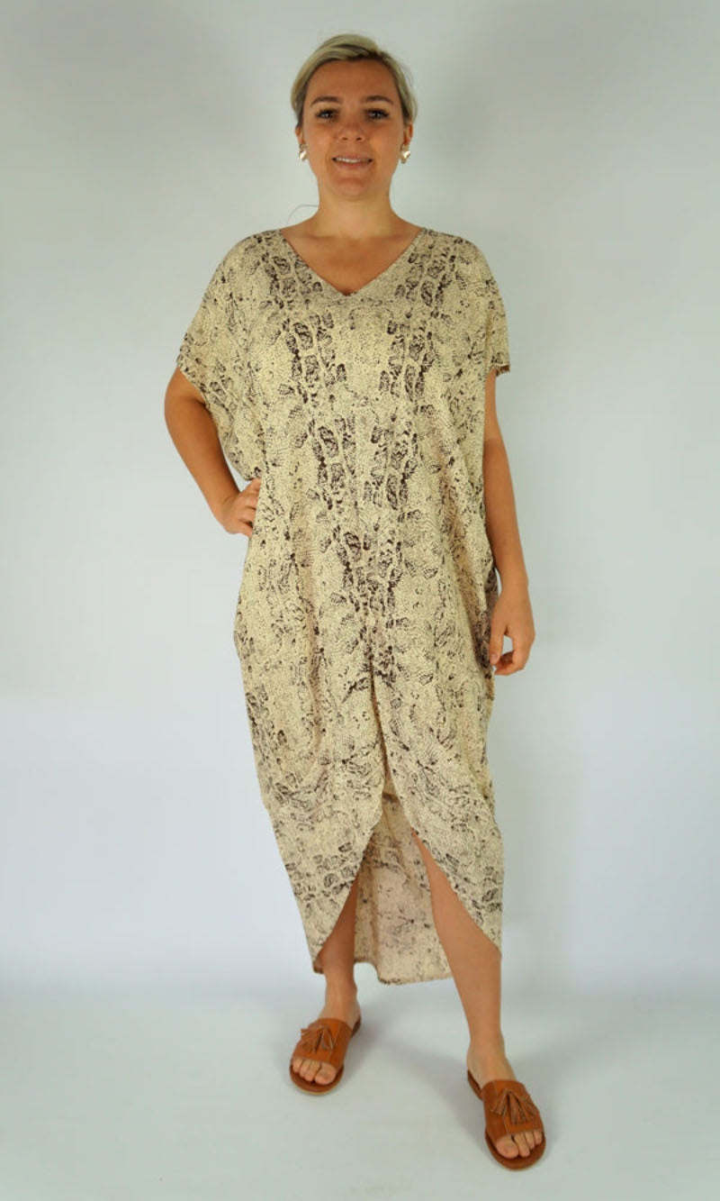 Rayon Kaftan Frilled Toga Cobra Taupe