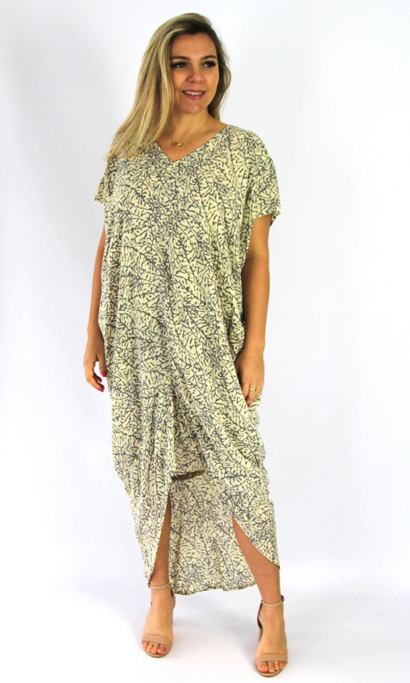 Rayon Kaftan Frilled Toga Fossil Cream
