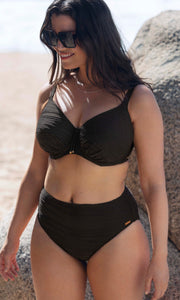 Beach Waves Black UW Gathered Full Cup Bikini Top, Special Order D Cup to H Cup