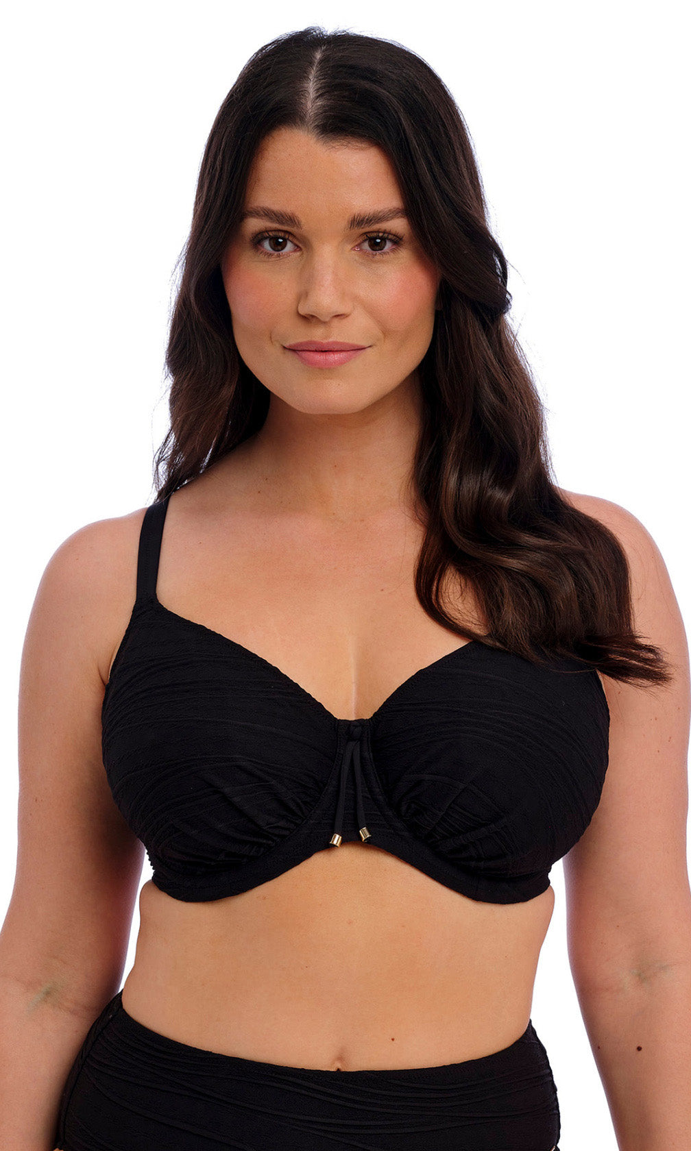 Beach Waves Black UW Gathered Full Cup Bikini Top, Special Order D Cup to H Cup