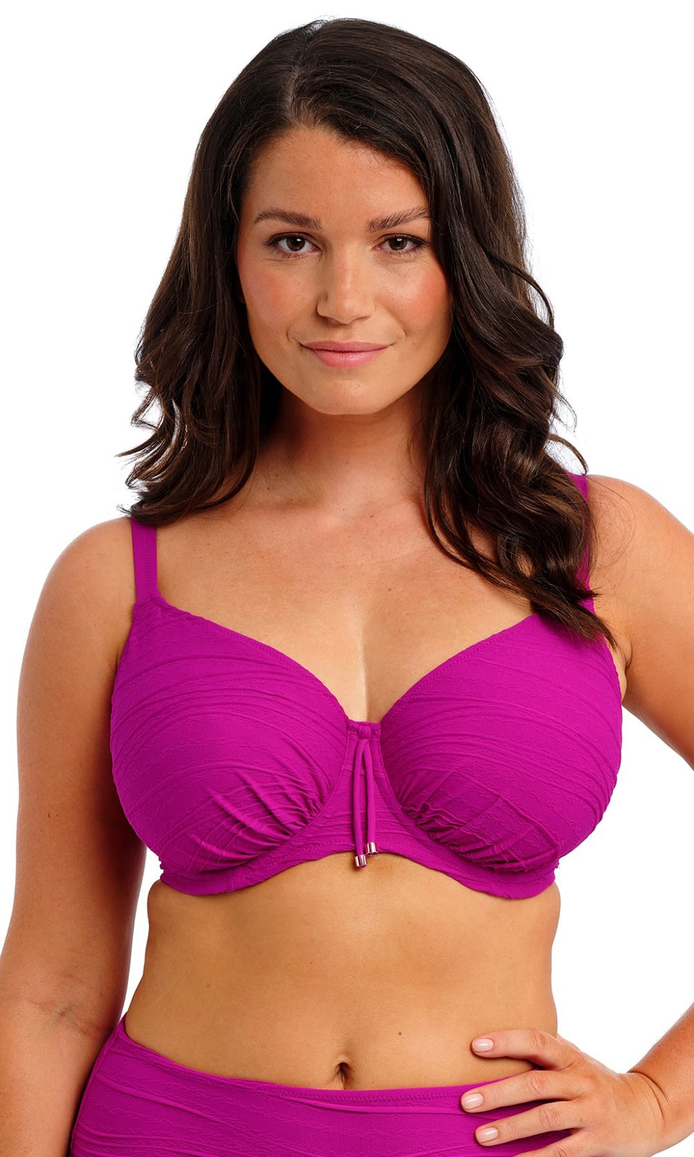 Beach Waves Bright Fuchsia UW Gathered Full Cup Bikini Top,  Special Order D Cup to H Cup