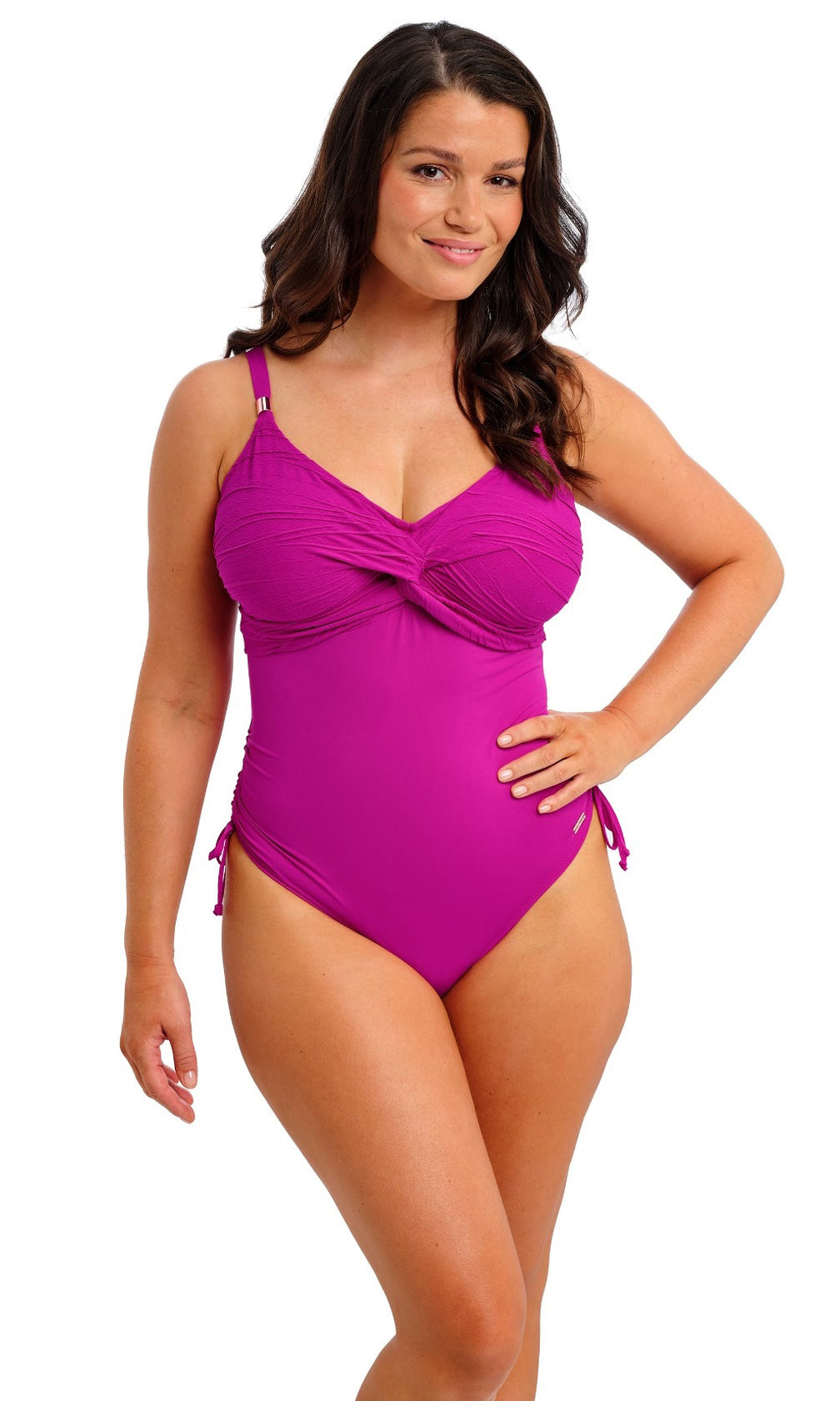 Beach Waves Bright Fuchsia UW Twist Front Swimsuit With Adjustable Leg, Special Order D Cup to H Cup