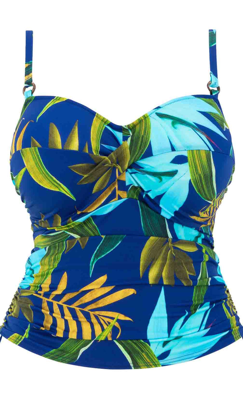 Pichola Tropical Blue UW Twist Front Tankini, Special Order D Cup to H Cup