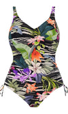 Maldives Black Tropical UW V-neck Swimsuit With Adjustable Leg, Special Order D Cup to J Cup
